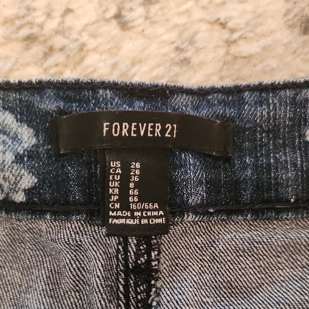 Forever 21 Blue Floral Denim Cutoff Shorts - Picture 2 of 3